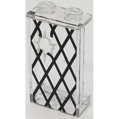 trans-clear panel 1 x 2 x 3 with side supports - hollow studs with black window lattice with small broken section pattern sticker - set 75903