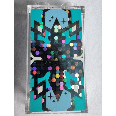 trans-clear panel 1 x 2 x 3 with side supports - hollow studs with bright light blue and medium azure snowflake on silver holographic glitter background pattern sticker - sets 41148 43172