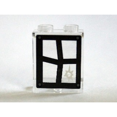 trans-clear panel 1 x 2 x 2 with side supports - hollow studs with black window frame bent with hole in bottom right pane pattern model left side sticker - set 75904