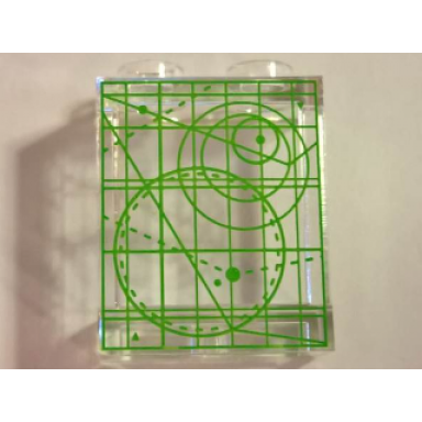 trans-clear panel 1 x 2 x 2 with side supports - hollow studs with screen with green space coordinates pattern