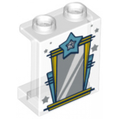 trans-clear panel 1 x 2 x 2 with side supports - hollow studs with silver vanity mirror and stars pattern