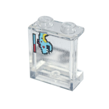 trans-clear panel 1 x 2 x 2 with side supports - hollow studs with medium azure video game dragon and health bar pattern sticker - set 71741
