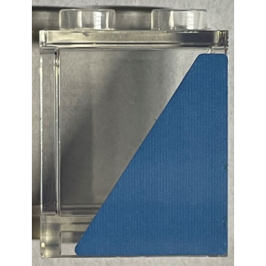 trans-clear panel 1 x 2 x 2 with side supports - hollow studs with medium blue triangle pattern model left side sticker - set 75968