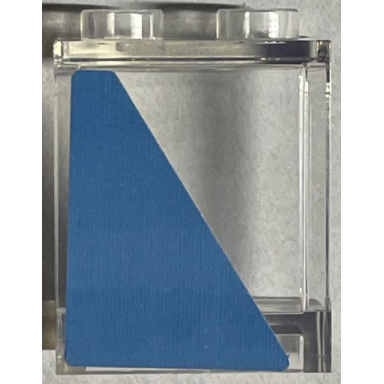 trans-clear panel 1 x 2 x 2 with side supports - hollow studs with medium blue triangle pattern model right side sticker - set 75968