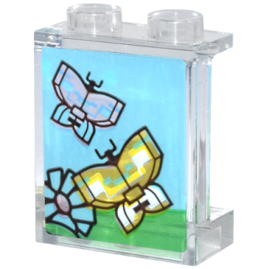 trans-clear panel 1 x 2 x 2 with side supports - hollow studs with butterflies and flower pattern sticker - set 31147