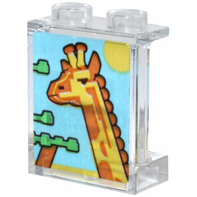 trans-clear panel 1 x 2 x 2 with side supports - hollow studs with giraffe sun and leaves pattern sticker - set 31147