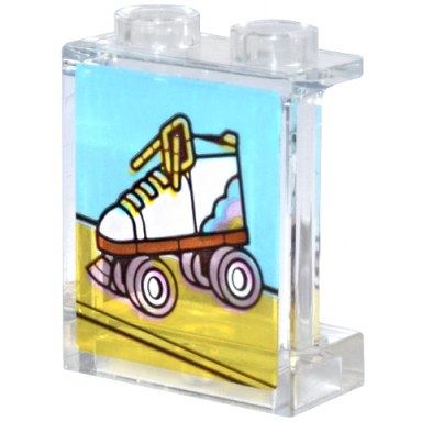 trans-clear panel 1 x 2 x 2 with side supports - hollow studs with rollerskate yellow laces and bright pink wheels pattern sticker - set 31147