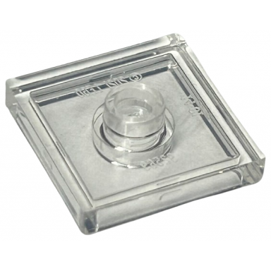 trans-clear plate modified 2 x 2 with groove and 1 stud in center jumper