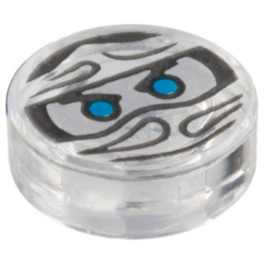 trans-clear tile round 1 x 1 with ninjago trapped zane pattern