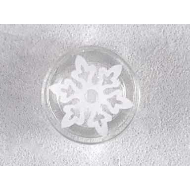 trans-clear tile round 1 x 1 with white snowflake with 6 points pattern