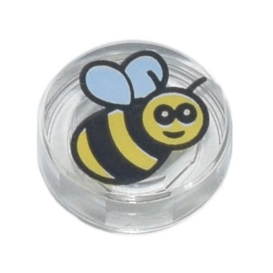 trans-clear tile round 1 x 1 with black and yellow bee pattern