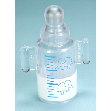 trans-clear duplo utensil baby bottle with baby elephants and scale lines pattern