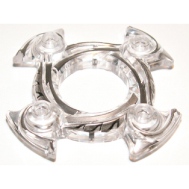 trans-clear ring 4 x 4 with 2 x 2 hole and 4 swirl ends with black and silver pattern ninjago spinner crown