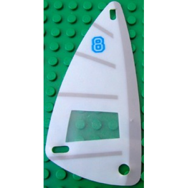 trans-clear plastic triangle 6 x 12 sail with blue 8 horizontal gray stripes vertical gray stripe pattern