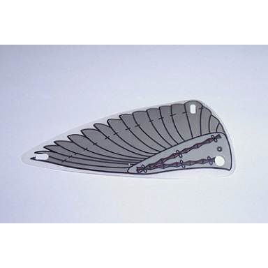 trans-clear plastic triangle 6 x 12 wing with gray feathers pattern