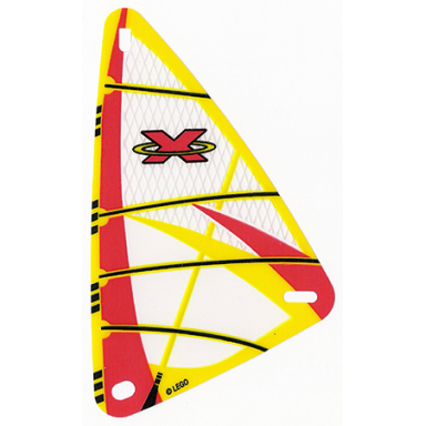 trans-clear plastic triangle 9 x 15 sail with red extreme team logo pattern