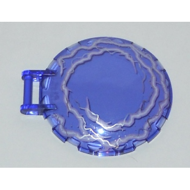 trans-purple dish 6 x 6 inverted with bar handle with silver and white electricity pattern