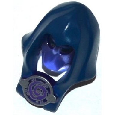 trans-purple minifigure headgear mask with dark blue hood and silver medallion with dark purple swirl pattern