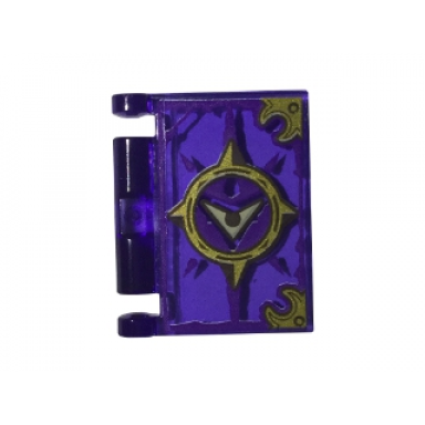 trans-purple minifigure utensil book cover with gold circle with spikes tan chevron dark purple highlights pattern nexo knights book of evil