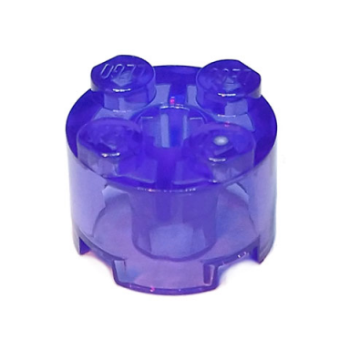 trans-purple brick round 2 x 2 with axle hole