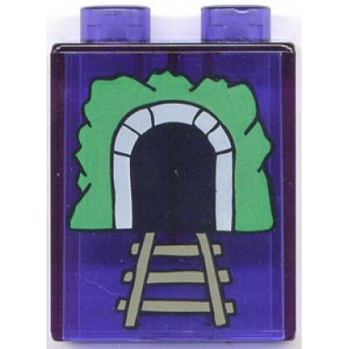 trans-purple duplo brick 1 x 2 x 2 with train tunnel narrow and round pattern