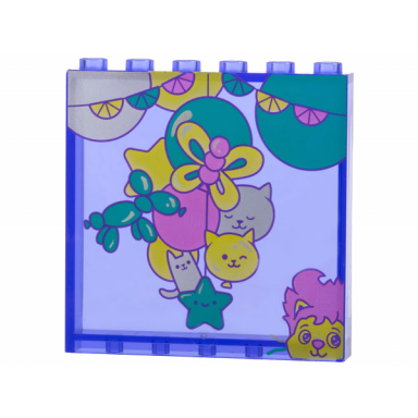 trans-purple panel 1 x 6 x 5 with dark turquoise dark pink silver and yellow balloons and garland pattern