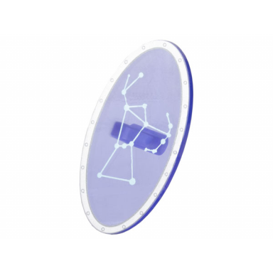 trans-purple minifigure shield elliptical with silver border and metallic light blue orion constellation pattern