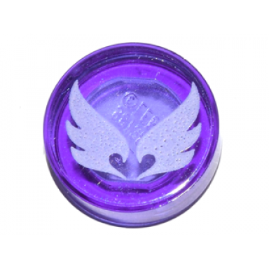 trans-purple tile round 1 x 1 with elves wind power symbol white wings pattern