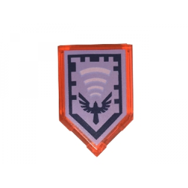 trans-neon orange tile modified 2 x 3 pentagonal with nexo power shield pattern - hawk holler