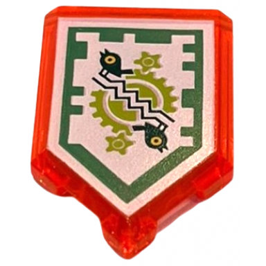 trans-neon orange tile modified 2 x 3 pentagonal with nexo power shield pattern - time breach green border