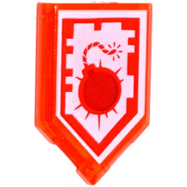 trans-neon orange tile modified 2 x 3 pentagonal with nexo power shield pattern - bomb blast