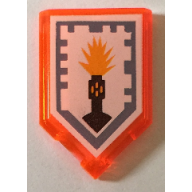 trans-neon orange tile modified 2 x 3 pentagonal with nexo power shield pattern - flash cannon