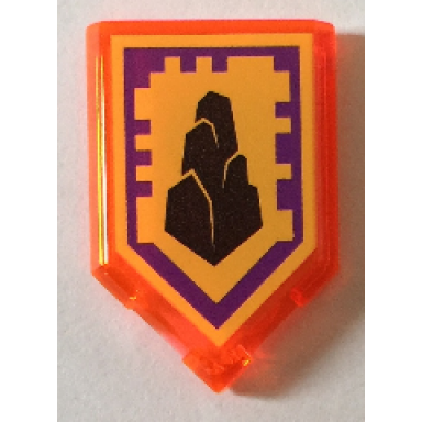 trans-neon orange tile modified 2 x 3 pentagonal with nexo power shield pattern - wall block