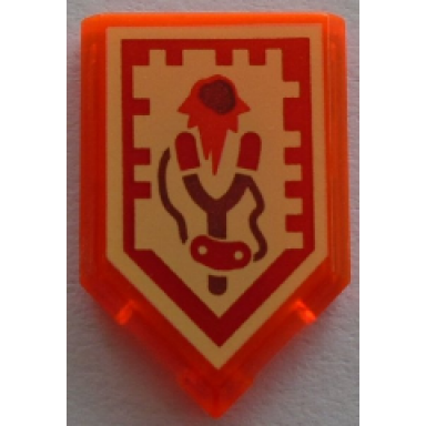 trans-neon orange tile modified 2 x 3 pentagonal with nexo power shield pattern - rock throw