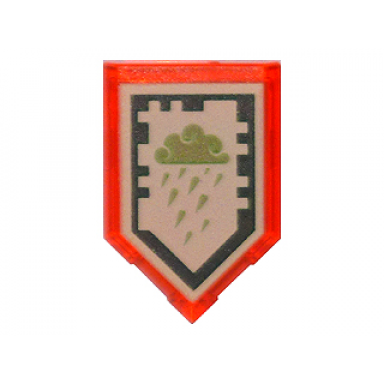 trans-neon orange tile modified 2 x 3 pentagonal with nexo power shield pattern - ice rain