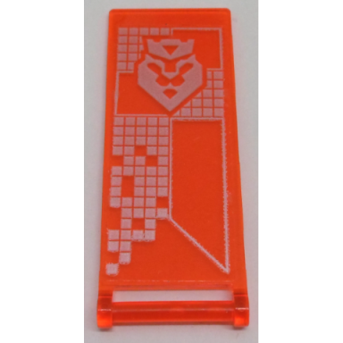 trans-neon orange flag 7 x 3 with bar handle with silver crowned lion head and squares pattern sticker - set 70357