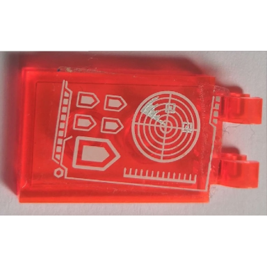 trans-neon orange tile modified 2 x 3 with 2 clips with white nexo knights radar pattern sticker - set 70317