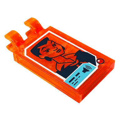 trans-neon orange tile modified 2 x 3 with 2 open o clips with screen with white border medium azure panel woman in earrings and suit pattern sticker - set 41232