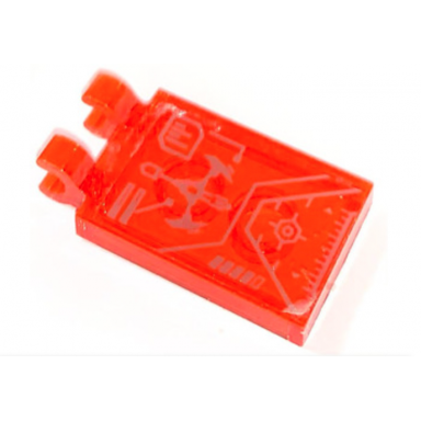 trans-neon orange tile modified 2 x 3 with 2 open o clips with silver nexo knights head-up display hud with control panel pattern sticker - set 70361