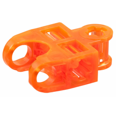 trans-neon orange technic axle connector 2 x 3 with ball joint socket - open sides angled forks with closed axle holes
