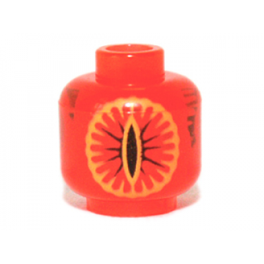 trans-neon orange minifigure head without face with black eye of sauron pattern