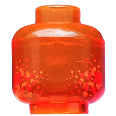 trans-neon orange minifigure head without face with red and gold spatter pattern