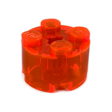 trans-neon orange brick round 2 x 2 with axle hole