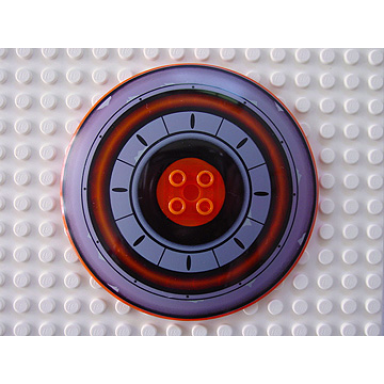 trans-neon orange dish 10 x 10 inverted radar - hollow studs with black and gray concentric circles pattern
