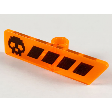 trans-neon orange minifigure utensil gameplayer label with pixelated black skull and broken stripe health bar pattern
