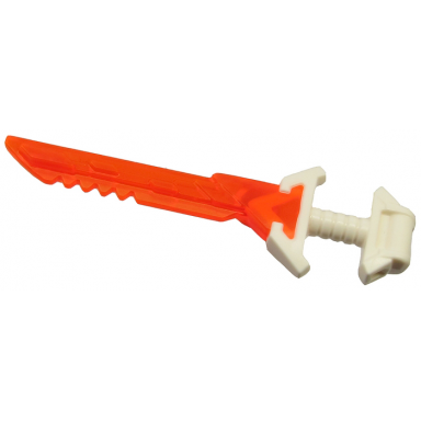 trans-neon orange minifigure weapon sword with wide pommel and molded trans-dark pink serrated blade pattern ninjago key-tana