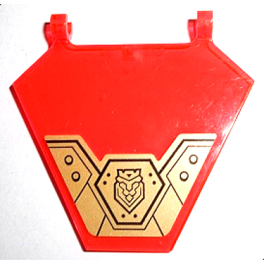 trans-neon orange flag 5 x 6 hexagonal with gold metal plates with black lines and rivets pattern sticker - set 72006