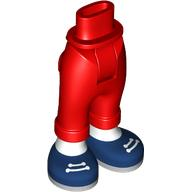 red mini doll hips and trousers with back pockets and cuffs with molded white ankles and feet and printed dark blue shoes with laces and light bluish gray soles pattern - thick hinge