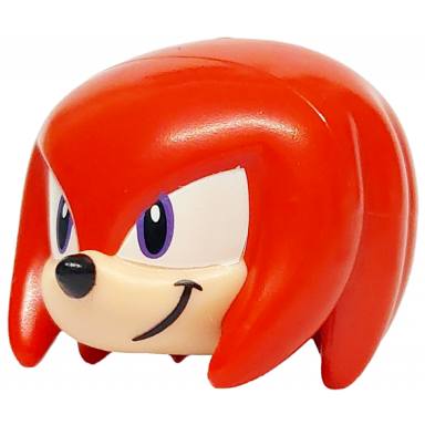 minifigure head modified echidna with molded light nougat face and printed dark purple eyes on white background black nose and grin pattern