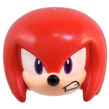 minifigure head modified echidna with molded light nougat face and printed dark purple eyes on white background black nose and bared teeth pattern